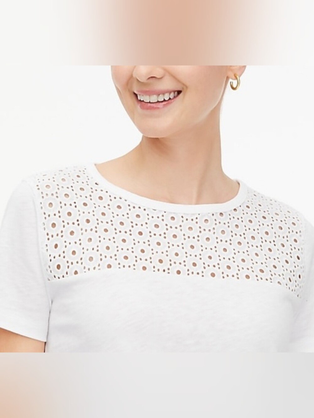 J. Crew White Eyelet Yoke Short Sleeve Tee